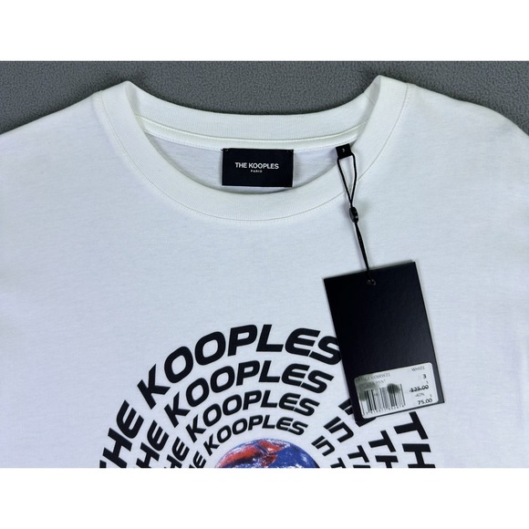 The Kooples Shirt Womens 3 Large White World Graphic Urban Chic Punk New - Picture 4 of 8
